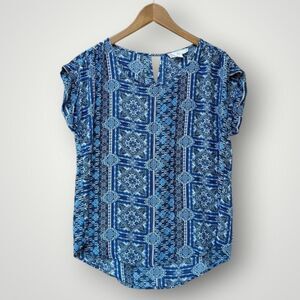 🎉5 for $45🎉 Pink Rose Top Blouse Shirt Size L Blue